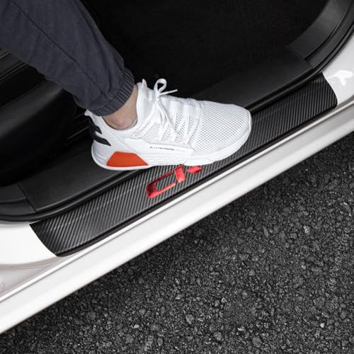 LEXLEY Carbon Fiber Style Leather Door Sill Protector,Scuff Plate Cover Guard Sills Protector Trim,Welcome Pedal Protect For 2006-2026 CRV 4PCS -Red