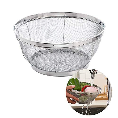Mesh Colander Strainer Basket,9.6Inch Stainless Steel Mesh Colander,Kitchen Food Mesh Colander for Pasta,Berry,Veggies,Fruits,Noodles,18/8