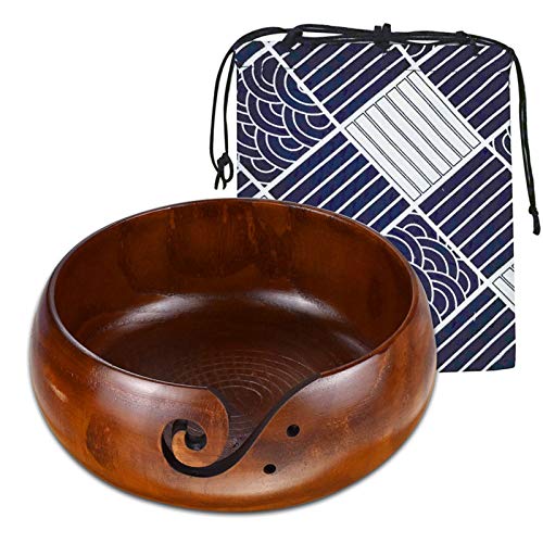 Wooden Yarn Bowl Holder, Knitting Bowl with Holes Storage Knitting Wool Storage Basket Round with Holes Handmade Craft Crochet Kit Crochet Storage Basket Organizer Perfect for Mother's Day
