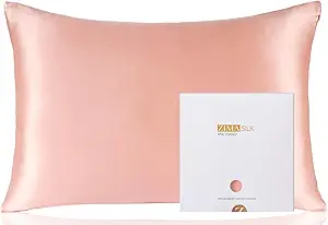 ZIMASILK 100% Pure Mulberry Silk Pillowcase for Hair and Skin Health,Soft and Smooth,Both Sides Premium Grade 6A Silk,600 Thread Count,with Hidden Zipper,1pc(Standard 20''x26'',Coral)