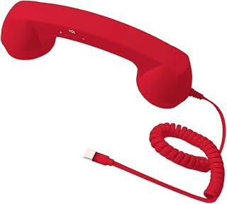 Telefone retrô com fio, fone, microfone e alto-falante, Vermelho