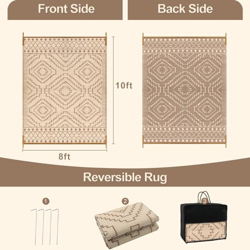 Image of Wonnitar Outdoor Rugs 8x10 Waterproof Plastic Straw Rug, Large Outdoor Camping Rug for RV, Reversible Portable Outside Lightweight Area Rug for Backyard Balcony Beach Picnic (Beige & Brown,8'x10')