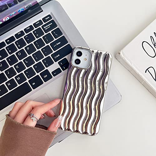 Lemoncover For Iphone Case Cute 3D Wave Shape Curly Frame Edge Design Soft Silicone Protective Bumper Women Girl Slim Shockproof (Shiny Plated Silver,Iphone 13 Pro Max) #TOP2