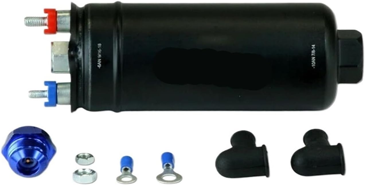 50-1005 400LPH Inline Fuel Pump Kit E85 Compatible 0580254044 +60MM Fuel Filter Bracket + Compatible for AEM Decal