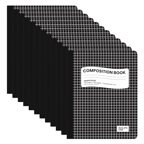 Carnet de composition quadrillé Lot de 12 cahiers papier graphique couverture rigide 100 pages