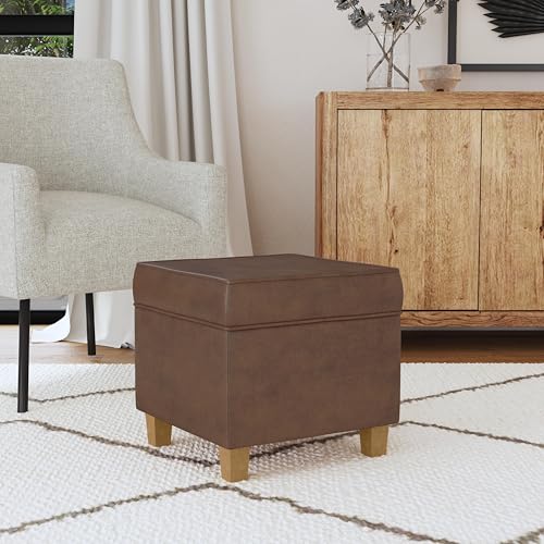 Image of HomePop 18 inch Square Storage Ottoman - Brown Faux Leather