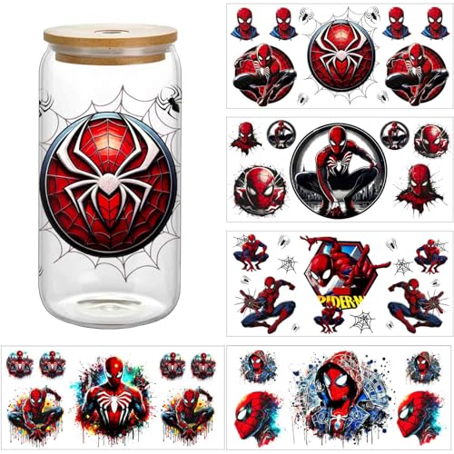 5 Sheets UV DTF Cup Wraps for 16oz Cup, Waterproof Tumbler Decal Stickers for Glass Cups, DIY Heat Transfer Vinyl Stickers for Cups