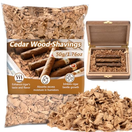 RAINFLOW Spanish Cedar Wood Shavings - Cedar Shavings for Cigar Humidors Spanish Cedar Wood Chips for Cigar Box Cigar Humidor Accessories for Cigar Storage (1.75oz)
