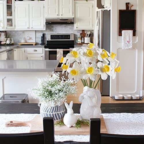 Gtidea 12Pcs Daffodils Artificial Flowers Spring Fake Daffodils Flowers White Real Touch Flowers Silk Floral Arrangement For Home Table Wedding Table Decor (15.8 Inch) #TOP1