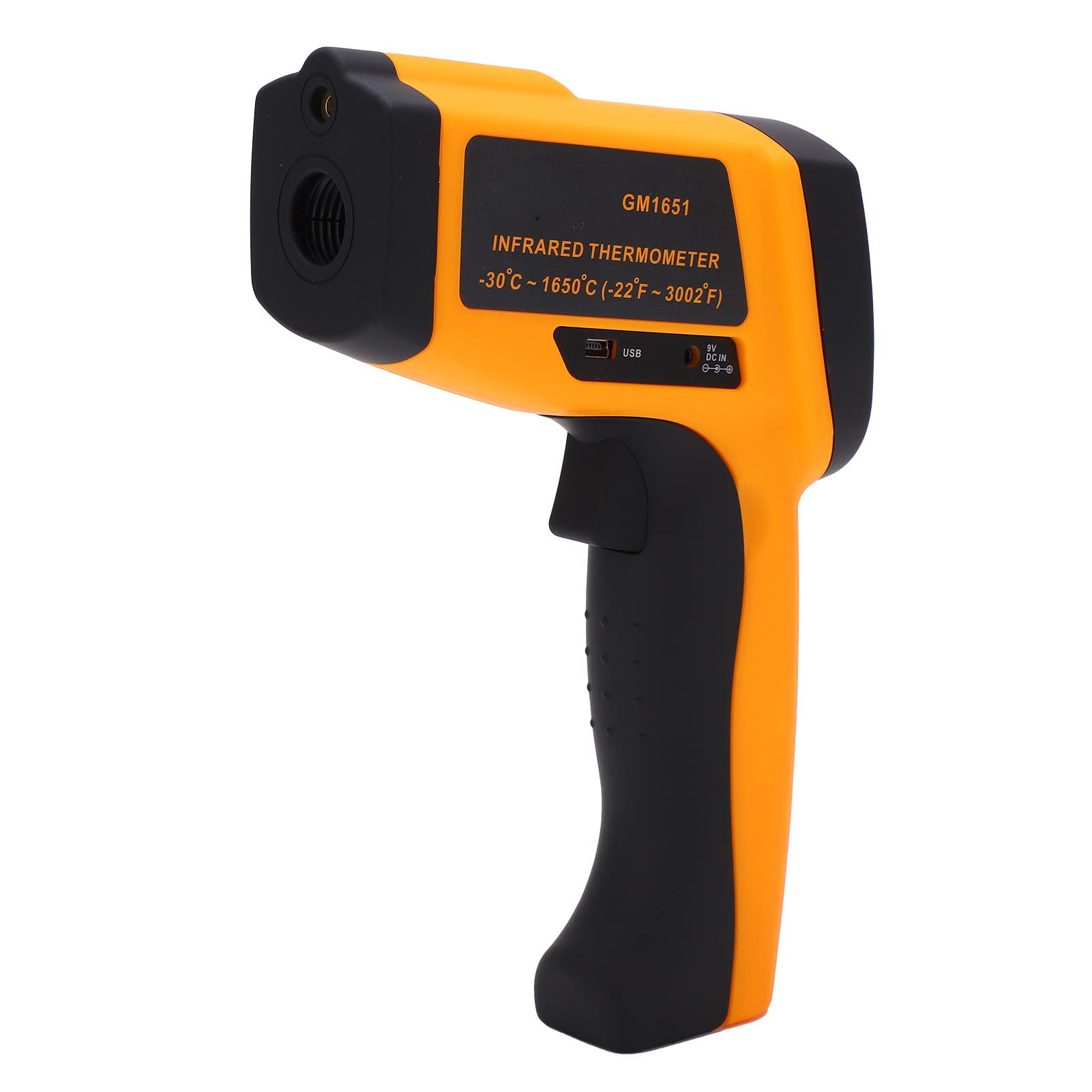 GM1651 Termómetro de mano infrarrojo sin contacto con posicionamiento láser de un solo punto y retroiluminación LCD para uso industrial - Rango de 30 a 1650 grados Celsius -