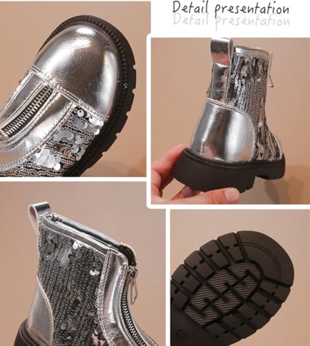 Girls' Glittery Waterproof Ankle Combat Boots with Side Zipper3
