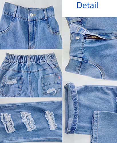 Kids Girls' Casual Wide Leg Baggy Ripped Jeans Cool Loose Fit Distressed Denim Pants Size 5-14 Years(Blue1,10-11 Years) #TOP5