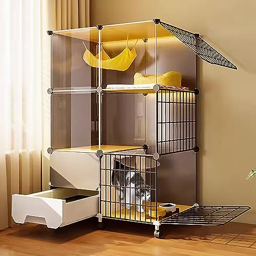 Grande gabbia per gatti da interni, pieghevole, cuccia in filo metallico, facile da montare, lettiera autoportante, spazio ideale per esercizi per 1-2 gatti
