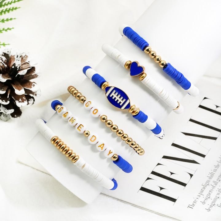 Football Bracelets for Women Game Day Bracelets for Women Beaded Sports Bracelets Clay Heishi Stackable Stretch Bracelets Set Game Day Outfits Accessories Football Bracelets Bulk Football Jewelry4