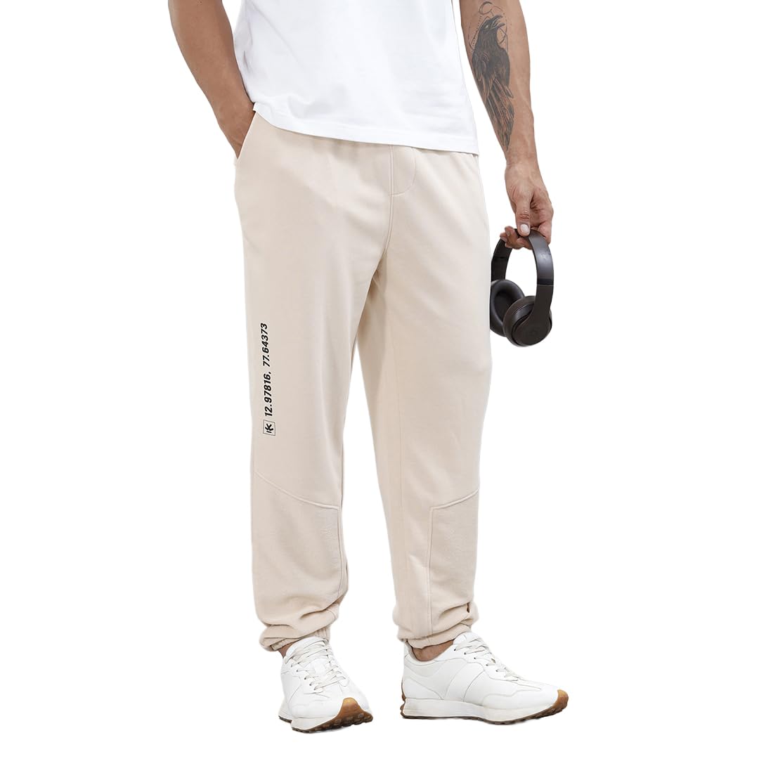 WROGN Men's Cotton Blend Joggers | Solid | Relaxed Fit in neutral