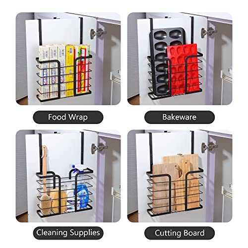 Kegii 2 Pack Cabinet Door Organizer, Kitchen Cutting Board Organizer With Towel Bar, Over Cabinet Door Organizer For Foil, Plastic Wrap, Baking Sheet Storage, Black #TOP4