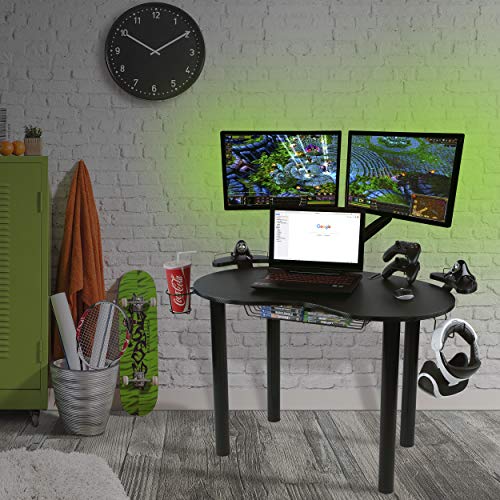Atlantic Eclipse Gaming/Studying/Working Desk, Durable Carbon Fiber Laminated Desktop, Heavy-Duty All-Steel Legs, Integrated Speaker Stands, Gadget Storage, Cable Management, Pn 82050334 - Black #TOP1