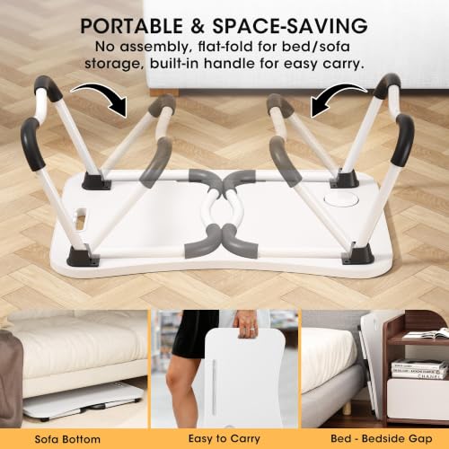 Image of Folding Lap Desk, 23.6 Inch Wood Laptop Bed Desk with Cup Holder, Portable Bed Table for Working Writing Reading, Eating for Bed, Floor, Sofa, Couch - White