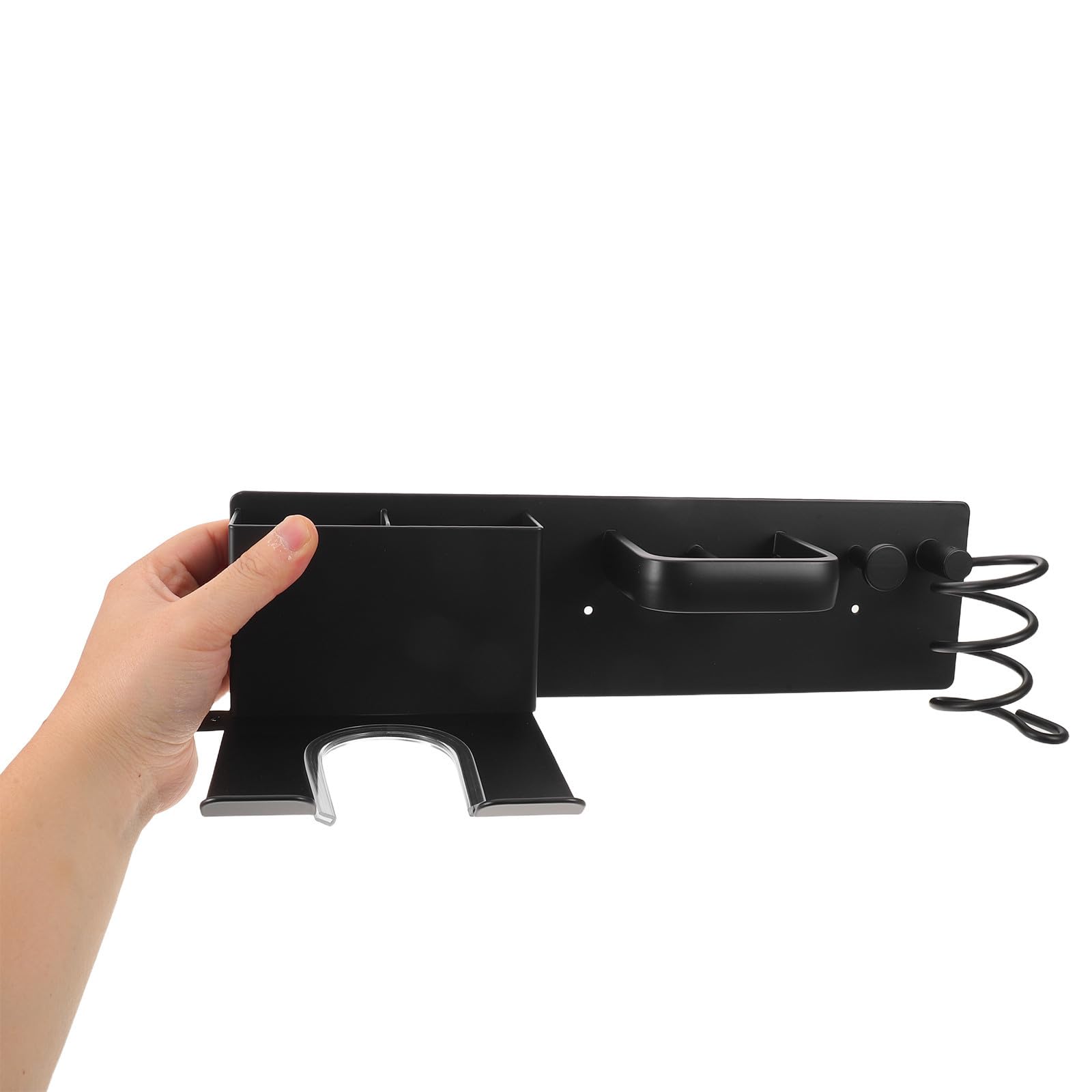 Soporte de Pared Material Plástico y Aluminio Negro Adhesivo para Secador de Pelo Organiza Accesorios de Peinado en Baño o Tocador