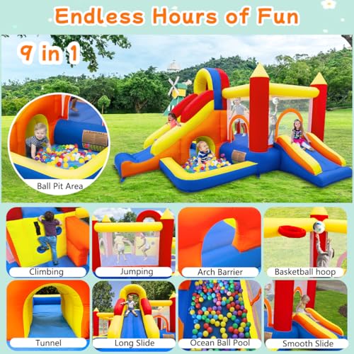 Miniatura 5 de Ballsea Castillo Hinchable Con Soplador Paraíso Infantil Indoor Xxl Con Tobogán, Red De Seguridad, Certificado En71, Para 3 8 Años