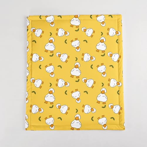 Image of Axolotl Cute Duck Quilt Set,3 Piece Soft Comforter Bed Set,1 Fitted Sheet,1 Comforter & 1 Bed Skirt,Yellow