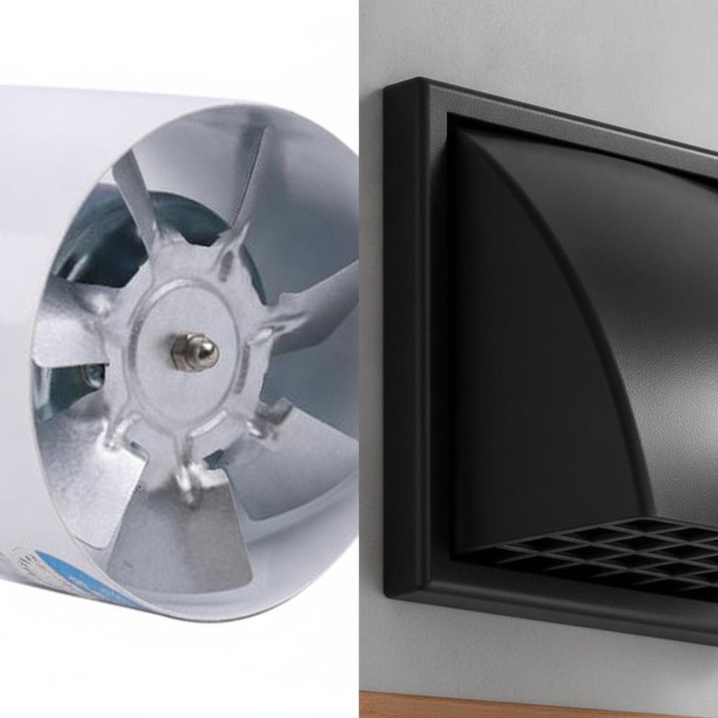 Ventilador en Línea con Válvula Antirretorno Y Kit de Montaje para Instalación en Pared. Ideal para Cocinas, Baños, Aseos Y Habitaciones