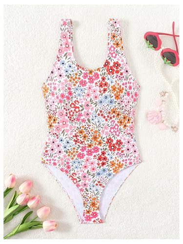 Image of Girl's Floral One Piece Swimsuit Boho Scoop Neck Bathing Suit Beachwear