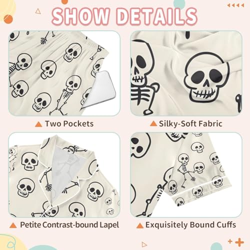 senya Skeleton Cartoon Style Satin Summer Pajama Sets Silk Short Sleeve Button Down Sleepwear3
