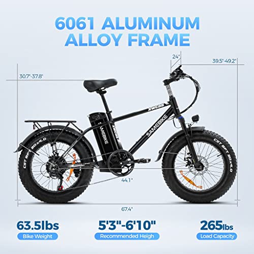 750W Fat Tire Electric Bike Up To 65 Miles Ebike With 4” Tires, 20” Wheels, Removable 48V 13Ah Lithium Ion Battery, Dual Disc Brakes– Electric Bike 7-Speed Shimano Sis Shifting Built For Trail Riding #TOP5