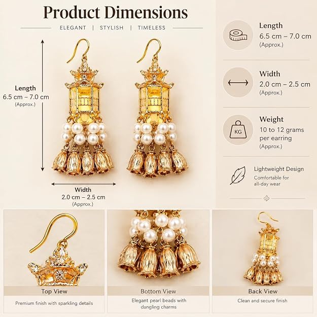 Generic Gold Plated Pearl Dangle Earrings for Women - Image 2
