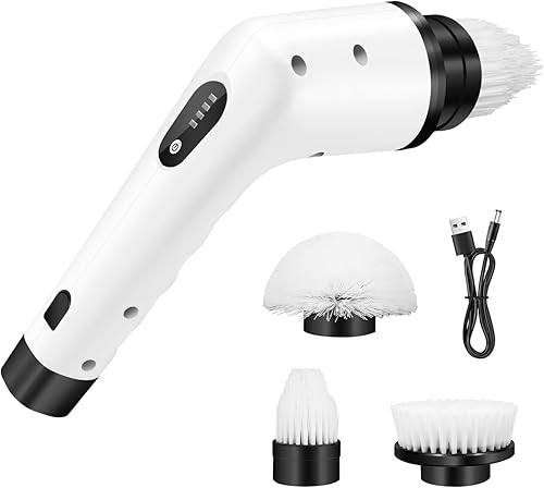 Limpiador eléctrico giratorio, cepillo de limpieza inalámbrico con 3 cabezales de cepillo reemplazables, 2 velocidades, depurador de ducha eléctrico