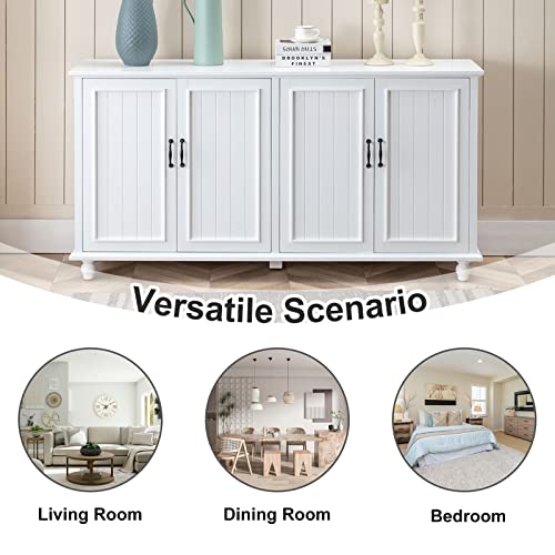 Scurrty Buffet Cabinet Bar with Storage, 62'' Coffee Bar Storage Cabinet, Sideboard Buffet Cabinet for Dinning Room, Kitchen & Living Room (4 Doors, White)