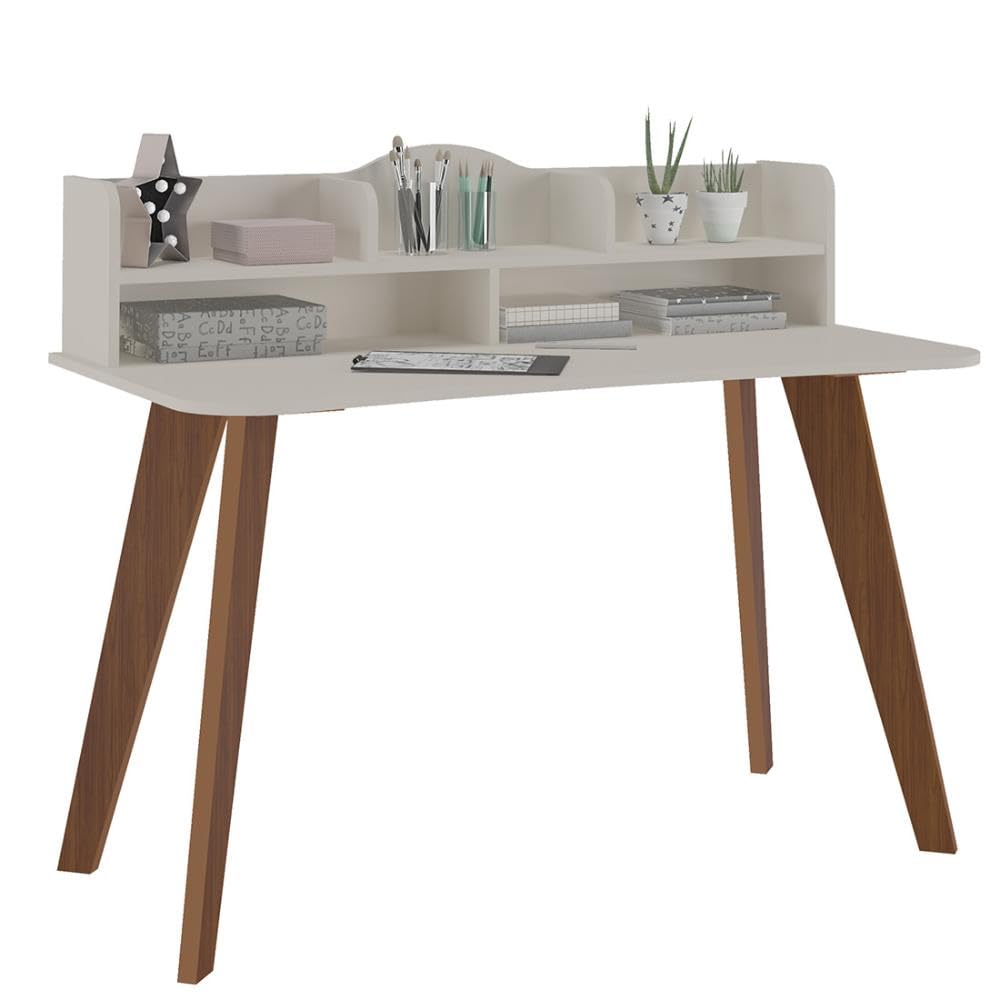 Escrivaninha com nichos SOFIA cor Off White/Cedro - Artely