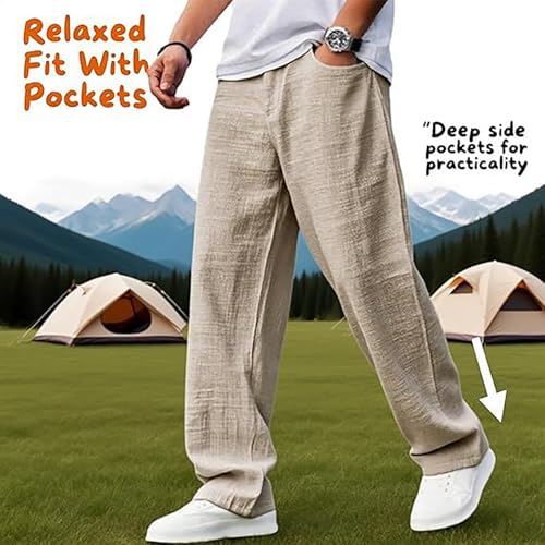 Mokaloha Mens Pants, Mokaloha Pants for Men Casual Hemp Embroidered Logo Drawstring Loose Elastic Waist Pocket4