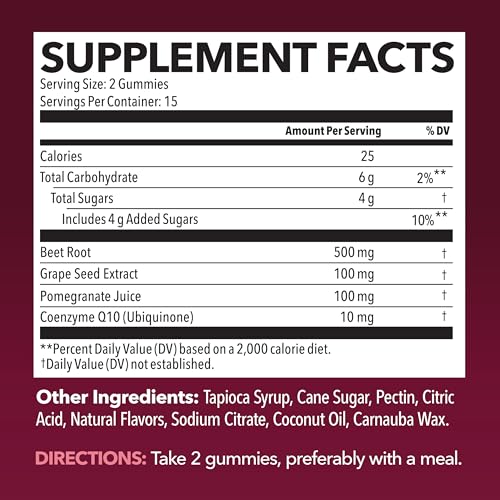 Image of Beet Root Gummies with COQ10 & Pomegranate - Nitric Oxide Supplement for Men and Women - Beetroot for Endurance, Performance, Recovery - Vegan, Non-GMO, Gluten Free - Mixed Berry Flavor, 30 Count
