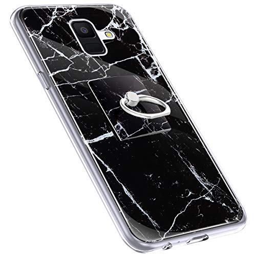 Urhause Cover Compatible with Samsung Galaxy A6 2018 Case Sparkle Glitter Bling Marble Case TPU Silicone Ring Holder Cover 360 Degree Rotation Ring Holder Kickstand Shiny Bling Shockproof Cover Black