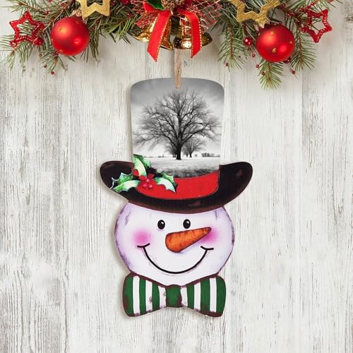 Arbre noir et blanc imprimé sur planche bois déco Noël maison - 7