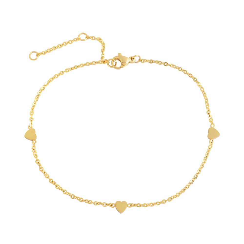 Edforce Stainless Steel Women Girls 3 Small Heart Charms Anklet Bracelet Foot Jewelry, 8.5"+2" Extender