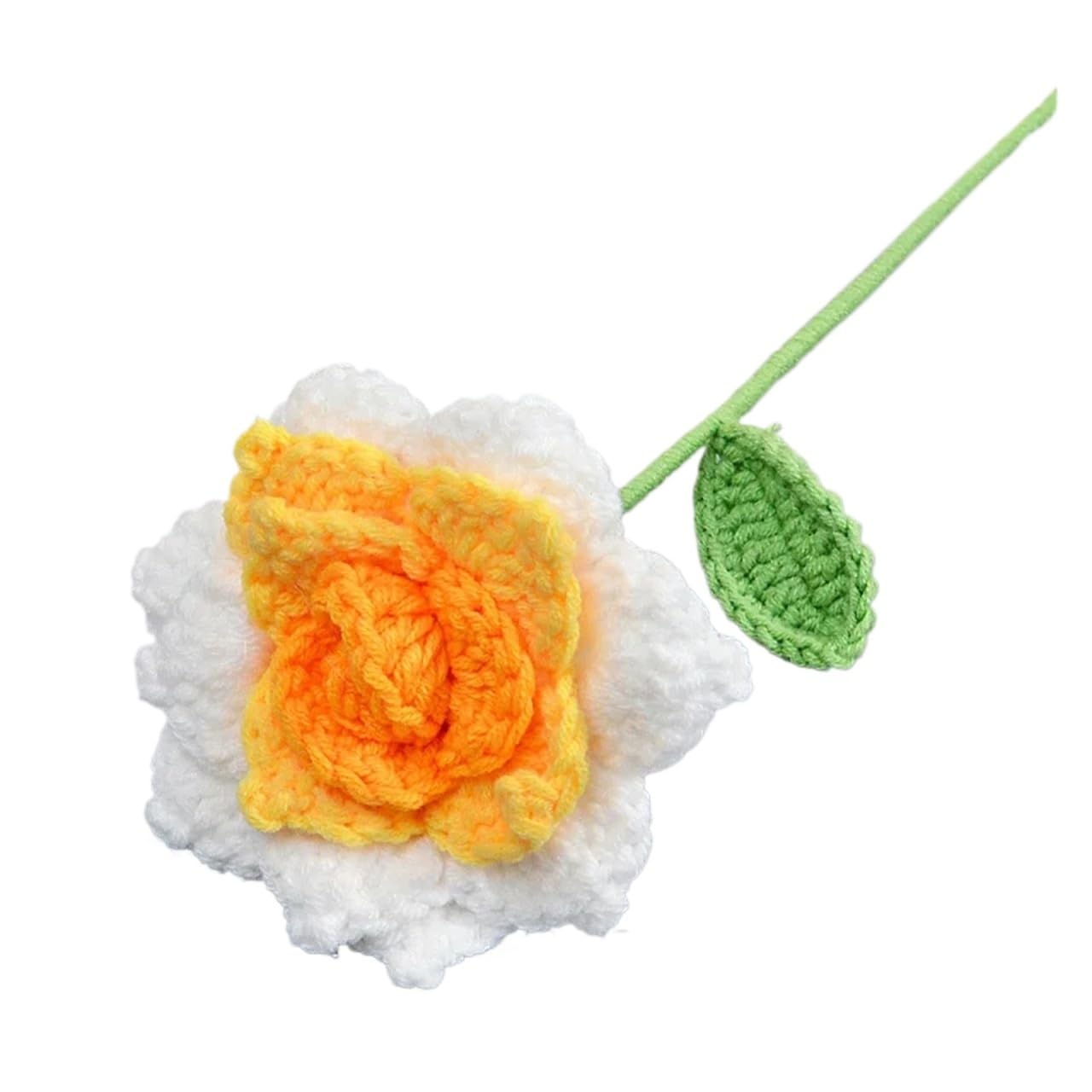 Ndsjaie Gradient Yellow Fabric Flowers Home Decor 1Pc Handmade Crochet Flower Bouquets, Knitted Fabric Rose Bouquet For Diy Home Decor, For Woman Wife Mom Girlfriend Lovers For Wedding Celebration Decor(Gradient Yellow)