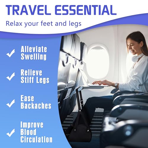 2-Pack Airplane Foot Hammock for Plane Travel - Travel Essentials Length Adjustable Airplane Foot Rest Under Desk -Long Flight Must Haves by BEEKBING - Image 2