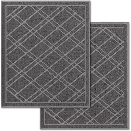 SlipToGrip Universal Door Mat, Plaid Design - Grey, 42 x 5 - No Slip, Durable and Washable, Outdoor and Indoor Floor Welcome Mat Entry - Front Door, Dust Absorbent, 2pk by SlipToGrip - Used condition - US$43.31