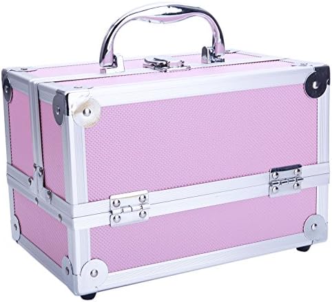 Aluminum Makeup Train Case Jewelry Box Cosmetic Organizer Lipstick Jewelry Display Storage Box Pink