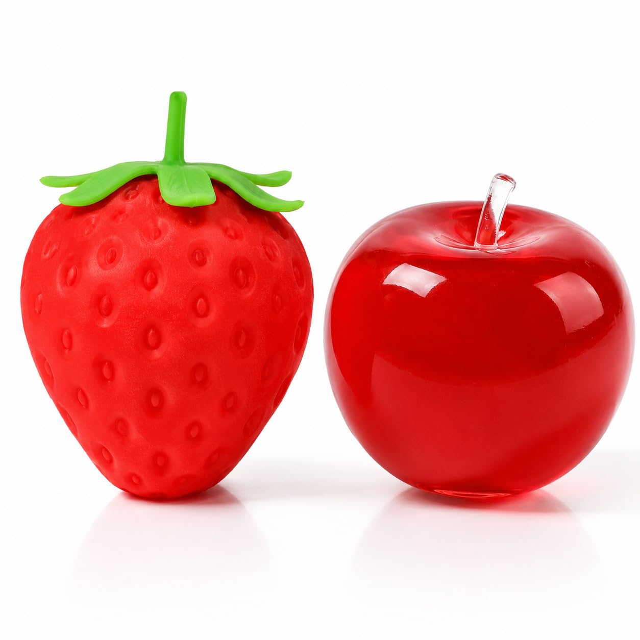 2Pcs Squishy Strawberry & Squishy Apple, Squishy Stress Ball, Practical Sensory Fidget for Desk & Travel Stress Relief, Stocking Fillers