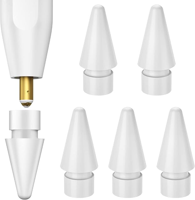 HanCenDa Pack of 6 Apple Pencil Tips Compatible with Apple Pencil 1st and 2nd Generation, Highly Sensitive Tip Replacement Tips Nibs Compatible for iPad Pro Apple Pencil 2 / Apple Pencil (White)