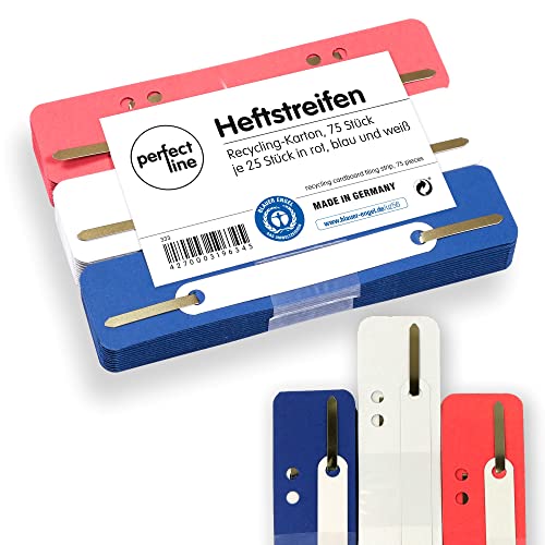 perfect line • 75 Heftstreifen Pappe, recycling Karton, 250 g/m², MADE IN GERMANY (Rot, Blau, Weiß)