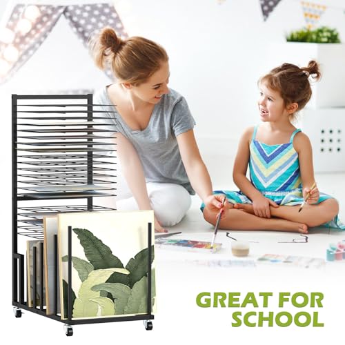 Image of mopam Art Drying Rack Paint Drying Rack with 20 Removable Shelves and 8 Canvas Columns Metal Art Storage Rack with Lockable Wheels for Classroom, Art Studios and Schools 38.2x25.6x15.8 in