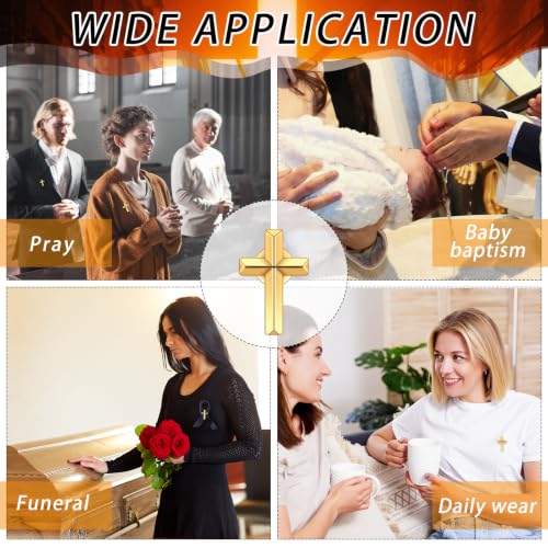 Image of 4 Pcs Cross Pins Bulk Metal Golden Gold Religious Christian Cross Brooch Pins Set Religious Enamel for Christian Chaplain Gifts Funeral Church Prayer Activities (Gold)