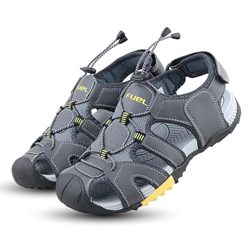 Image of FUEL Warrior Men's Fisherman Sandals - Comfortable, Breathable & Flexible Outdoor Sandals with Protective Toe, Anti-Skid Sole - Stylish Casual Beach & Sports Footwear (Black-P-Green)