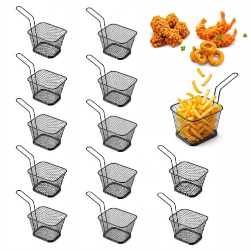 Hnjindong 12 Mini Frittierk&ouml;rbe, Edelstahl Servierk&ouml;rbchen, Schwarz
