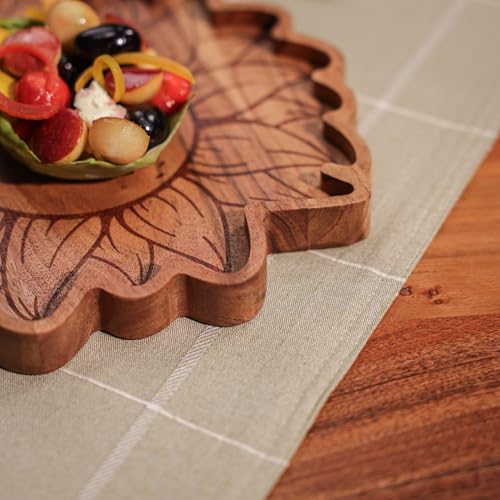 Image of Acacia Wood Serving Platter - Natural Wooden Tray for Cheese, and Bread - Eco-Friendly, Rustic Design